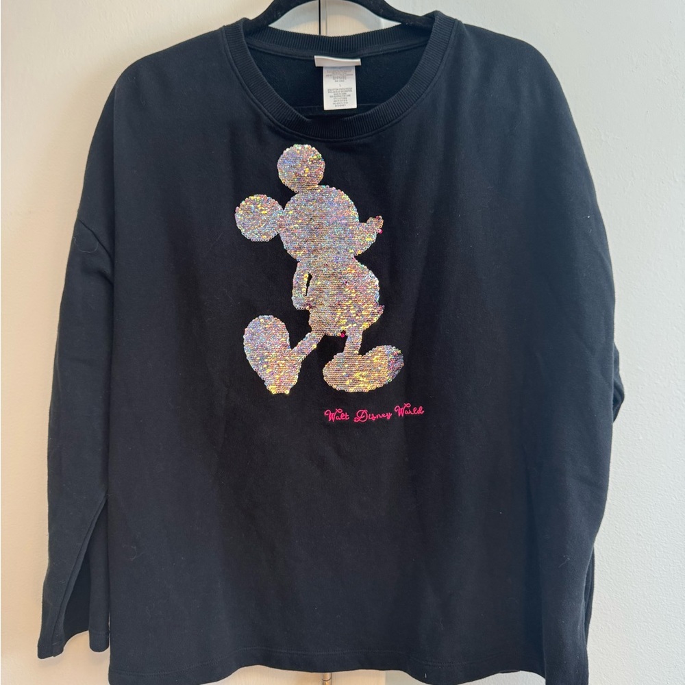 Disney womens Black Sweatshirt with Pink Sequin Design - Picture 4 of 8